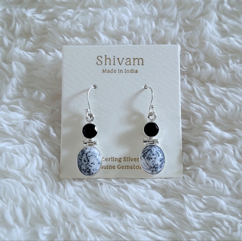 Shivam Oval Shaped Dendritic Agate Earrings